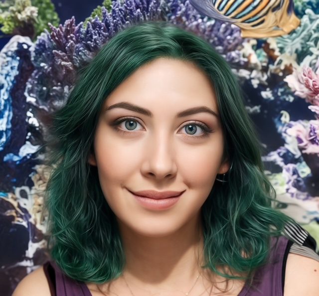 Portrait of the mermaid with deep green hair